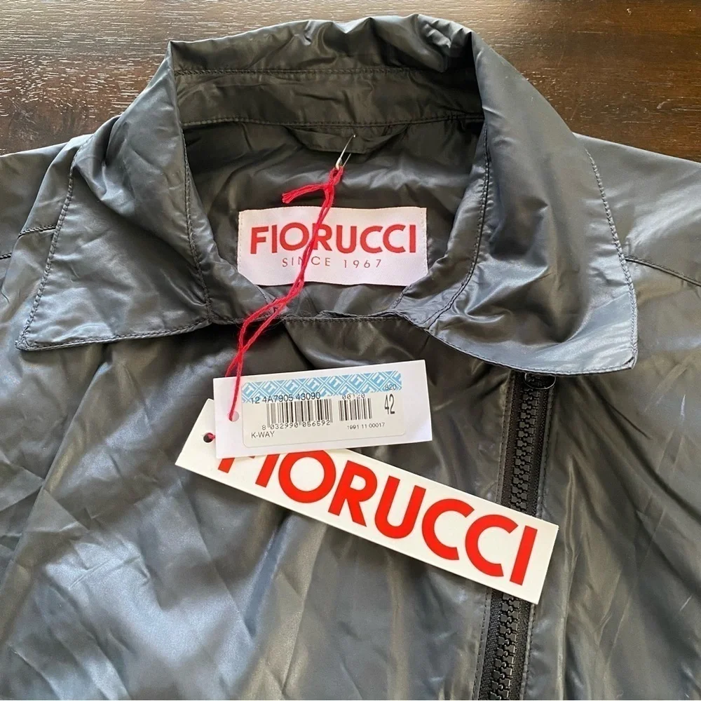 FIORUCCI Dark Grey Biker Jacket Cropped Rain Coat Lightweight size IT42 or US8